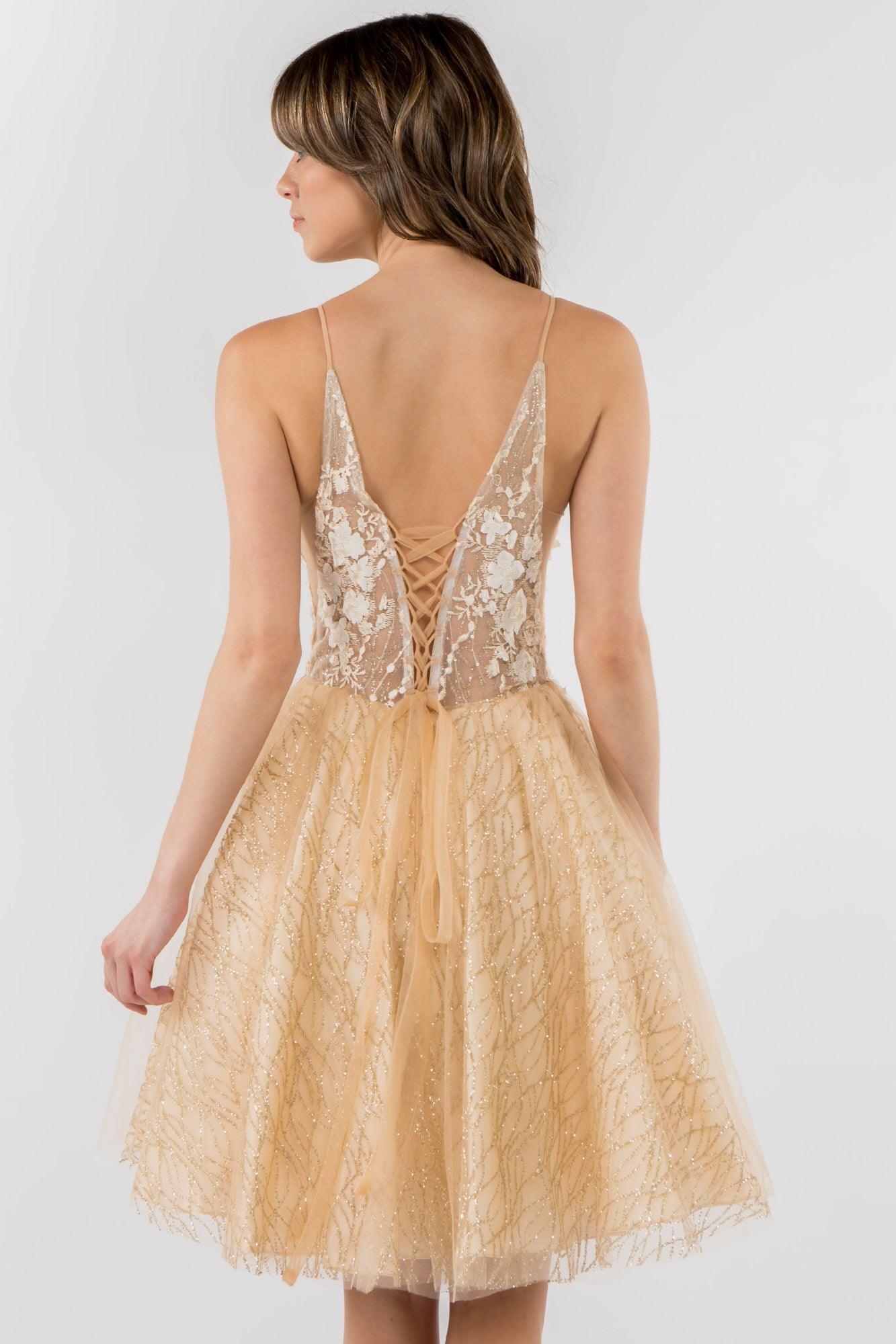 3D Floral Applique Short Homecoming Dress - The Dress Outlet