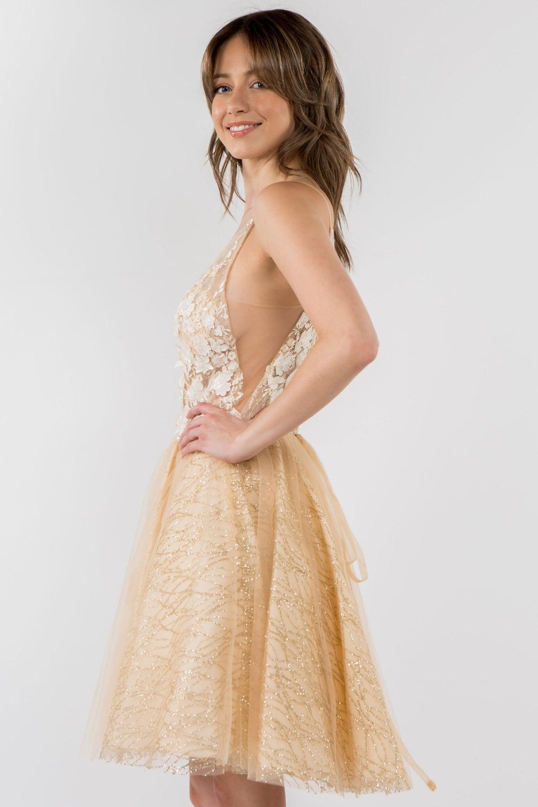 Pretty Deep V Neck Sleeveless A Line Applique Short Homecoming Dress c2819 main image 0