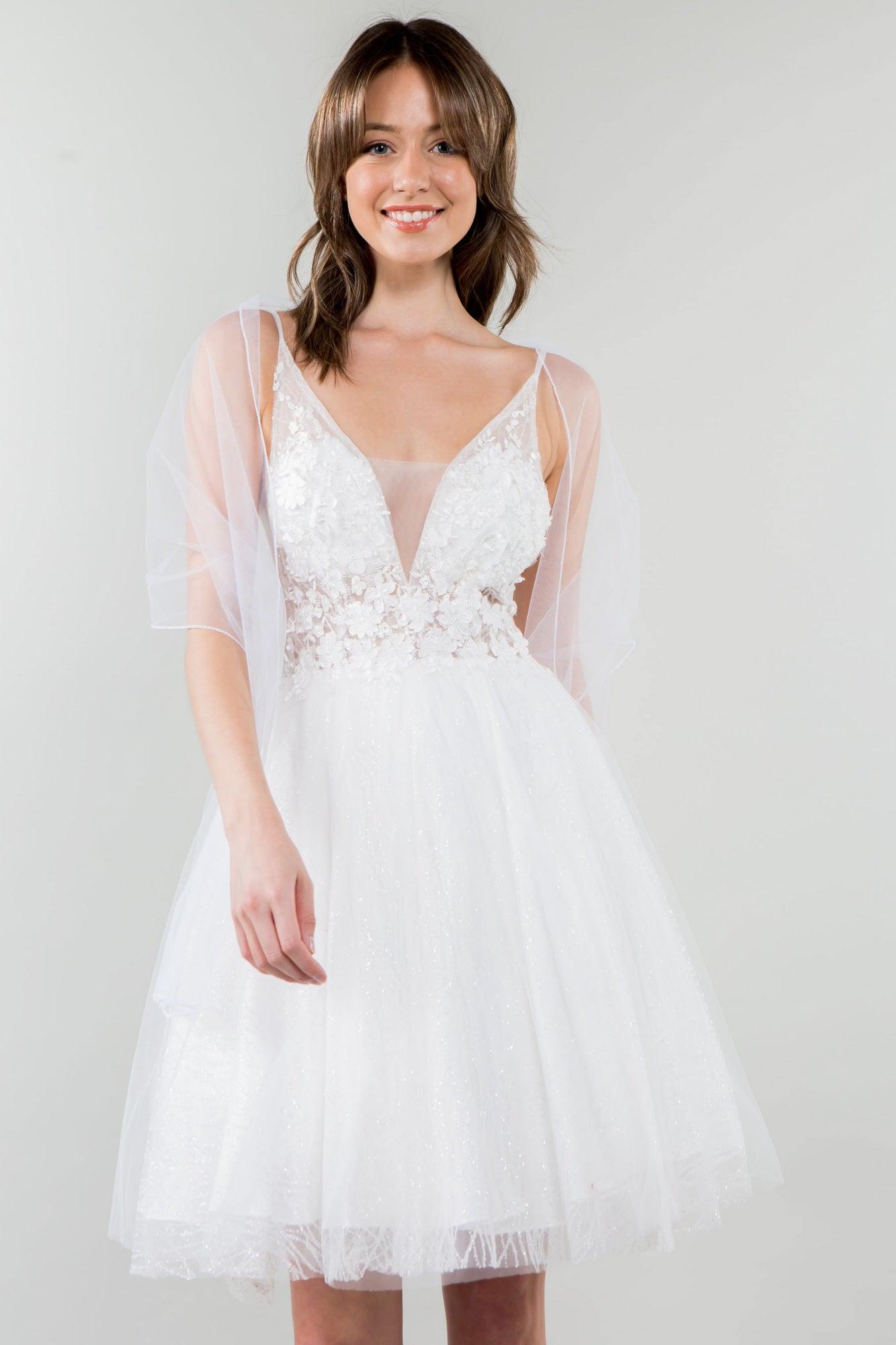 3D Floral Applique Short Homecoming Dress - White / 3XL 3D Floral Applique Short Homecoming Dress - White / 3XL