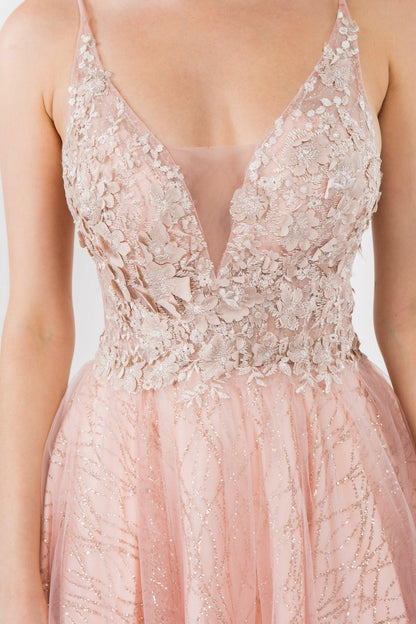 3D Floral Applique Short Homecoming Dress - The Dress Outlet