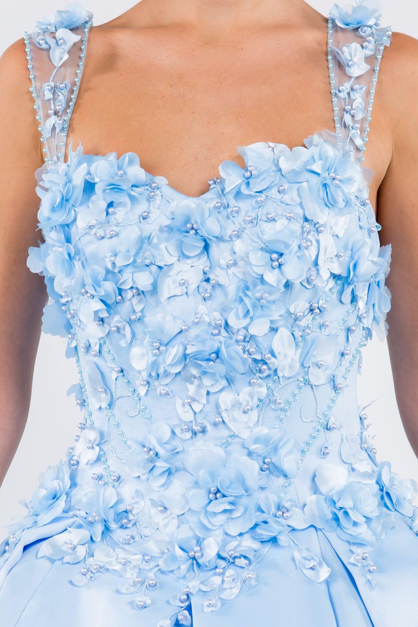 3D Floral Long Sleeveless Quinceanera Dress