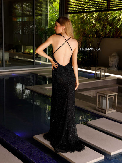 Prom Dresses Long Fitted Sequin Ornate Prom Formal Dress Black