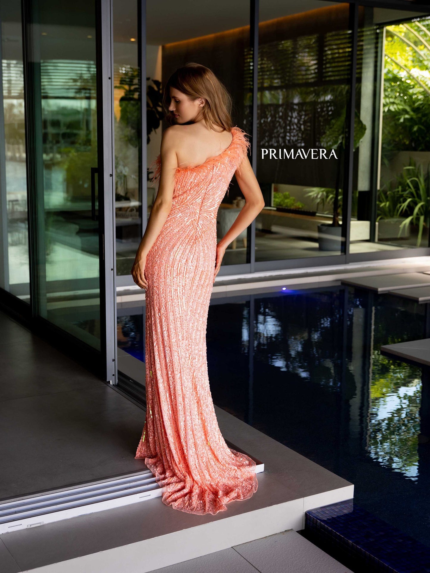Prom Dresses Long Sequin Prom Feather Formal Dress Coral