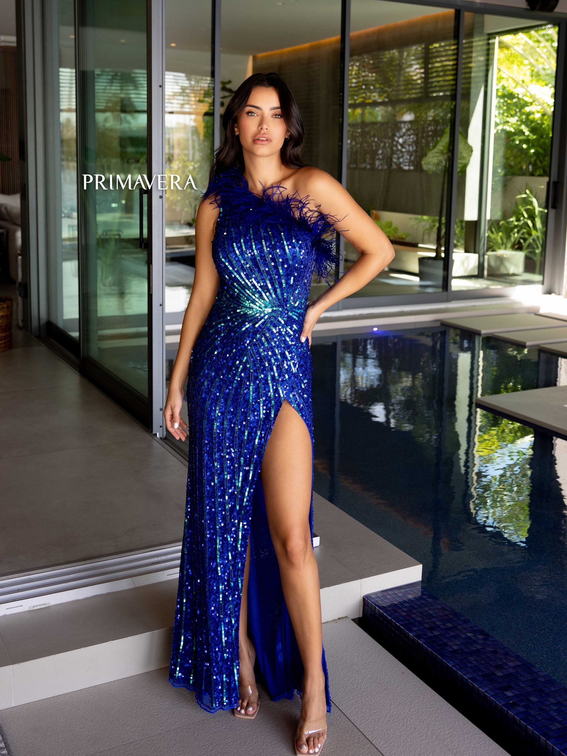 Prom Dresses Long Sequin Prom Feather Formal Dress Royal Blue