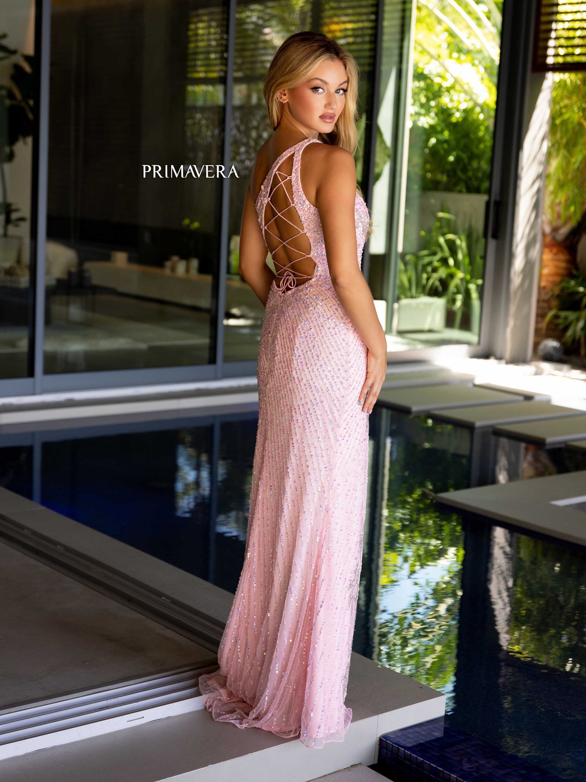 Prom Dresses Long Fitted Formal Beaded Prom Dress Pink