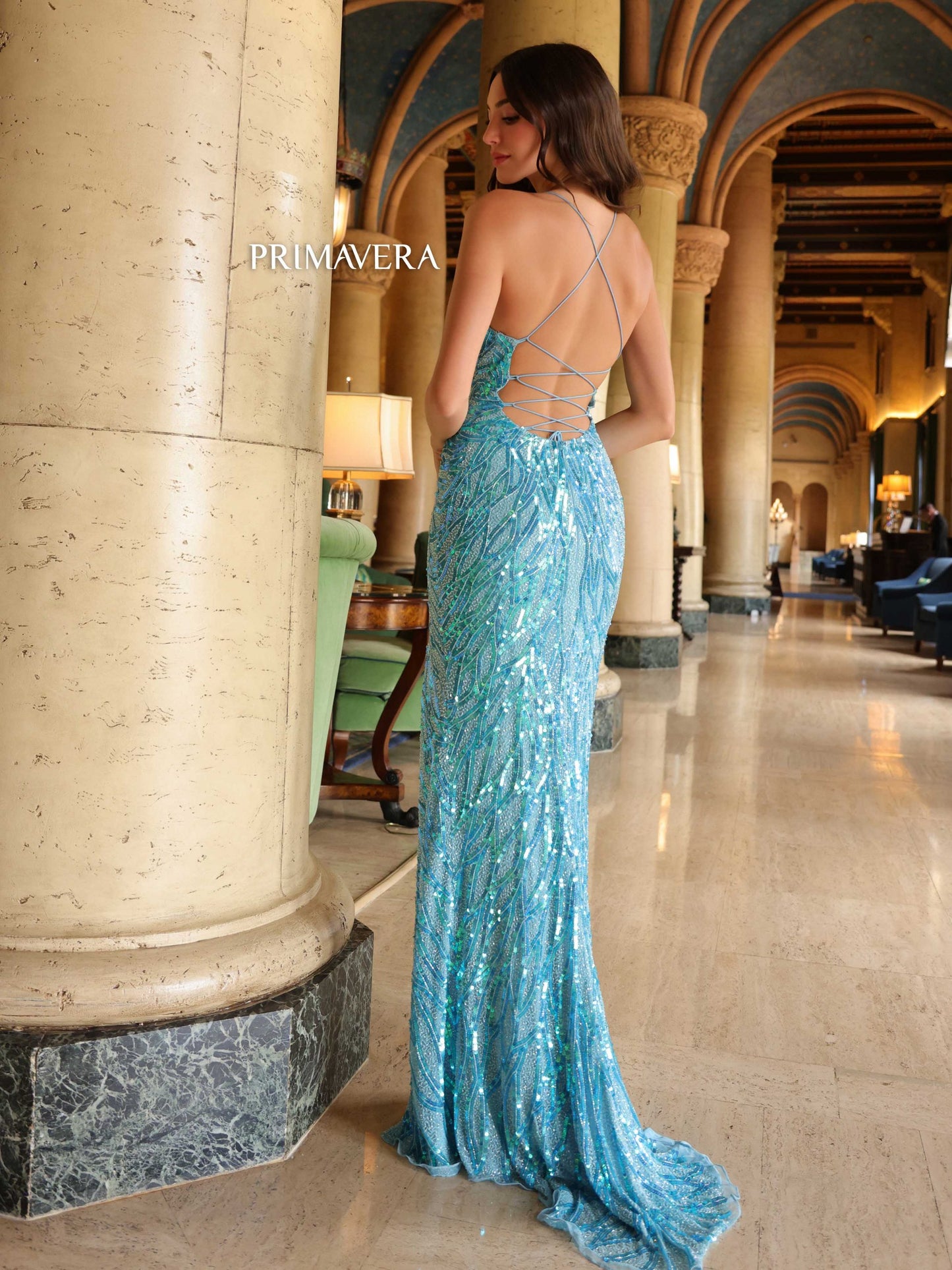 Prom Dresses Formal Prom Long Fitted Dress Crystal Blue