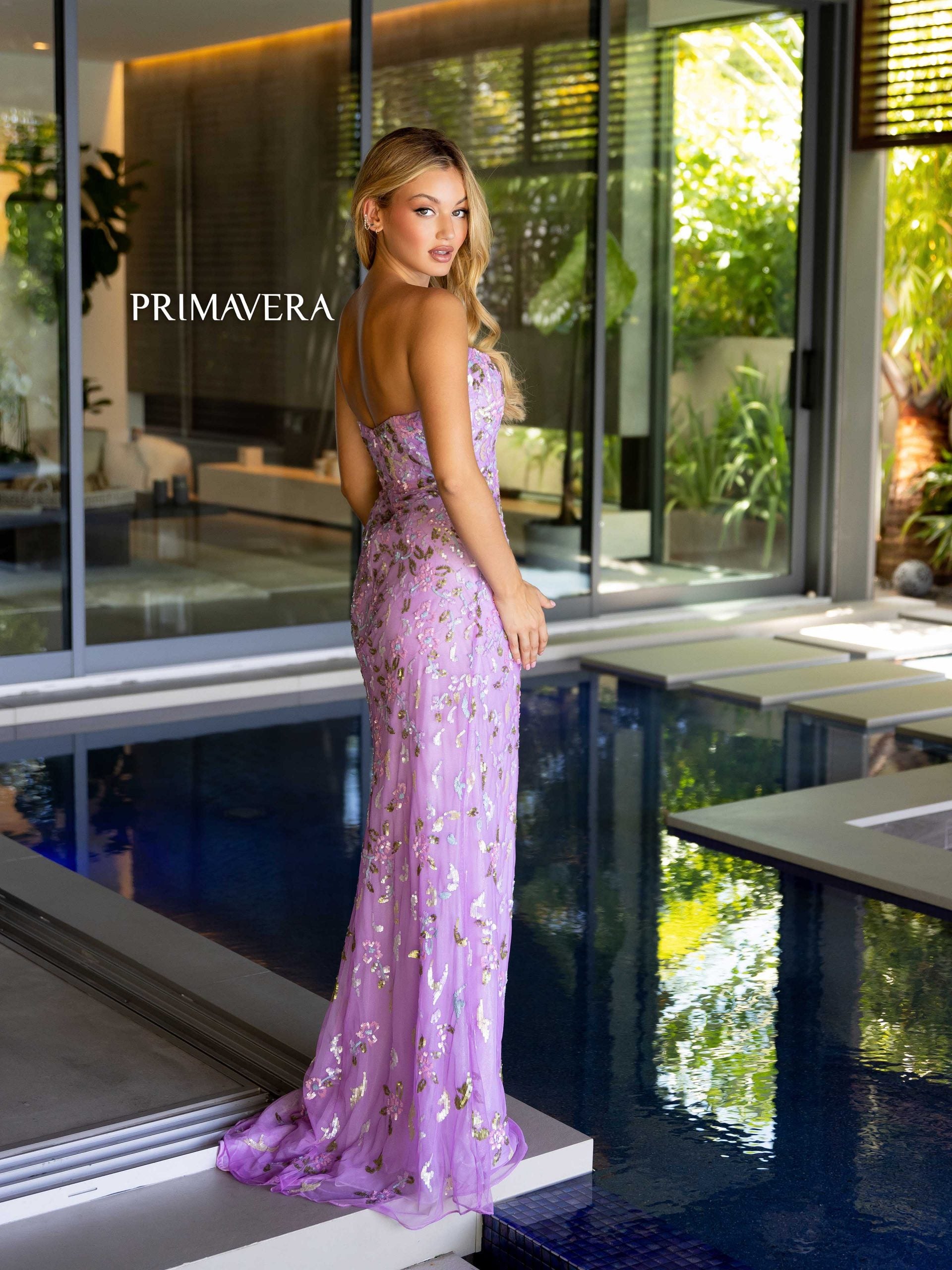 Primavera Couture 4123 Floral Sequined Formal Prom Long Dress