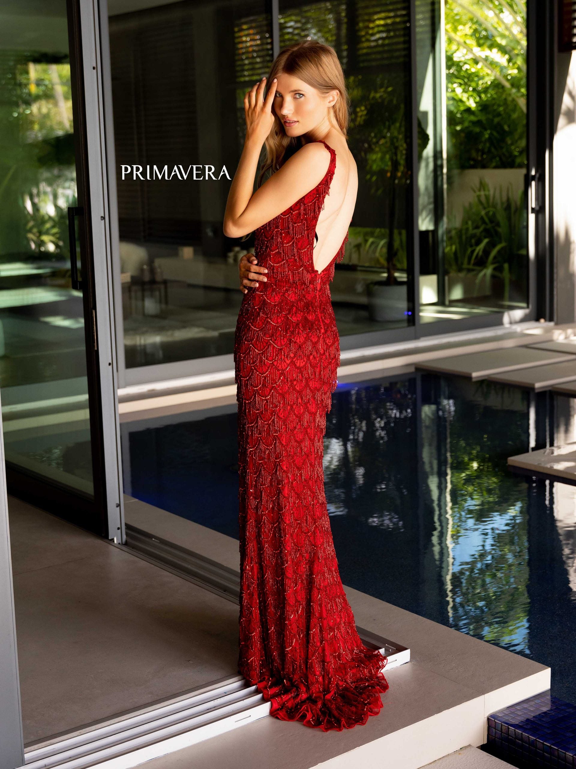 Primavera Couture 4129 Long Fringe Formal Prom Dress