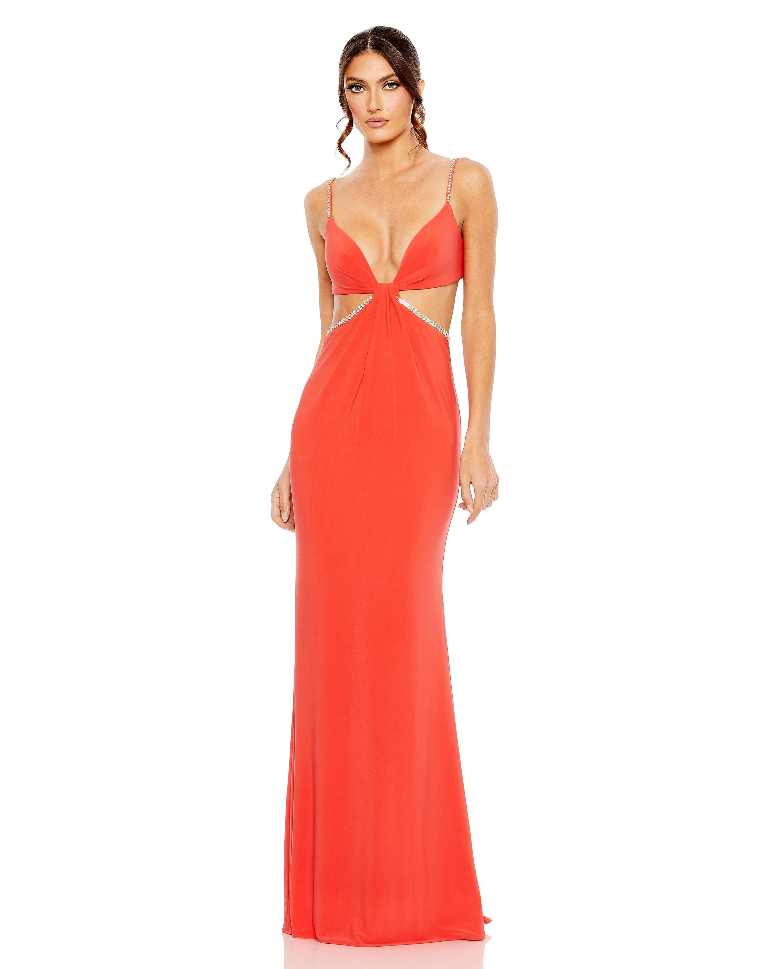 Prom Dresses Long spaghetti Strap Prom Gown Coral