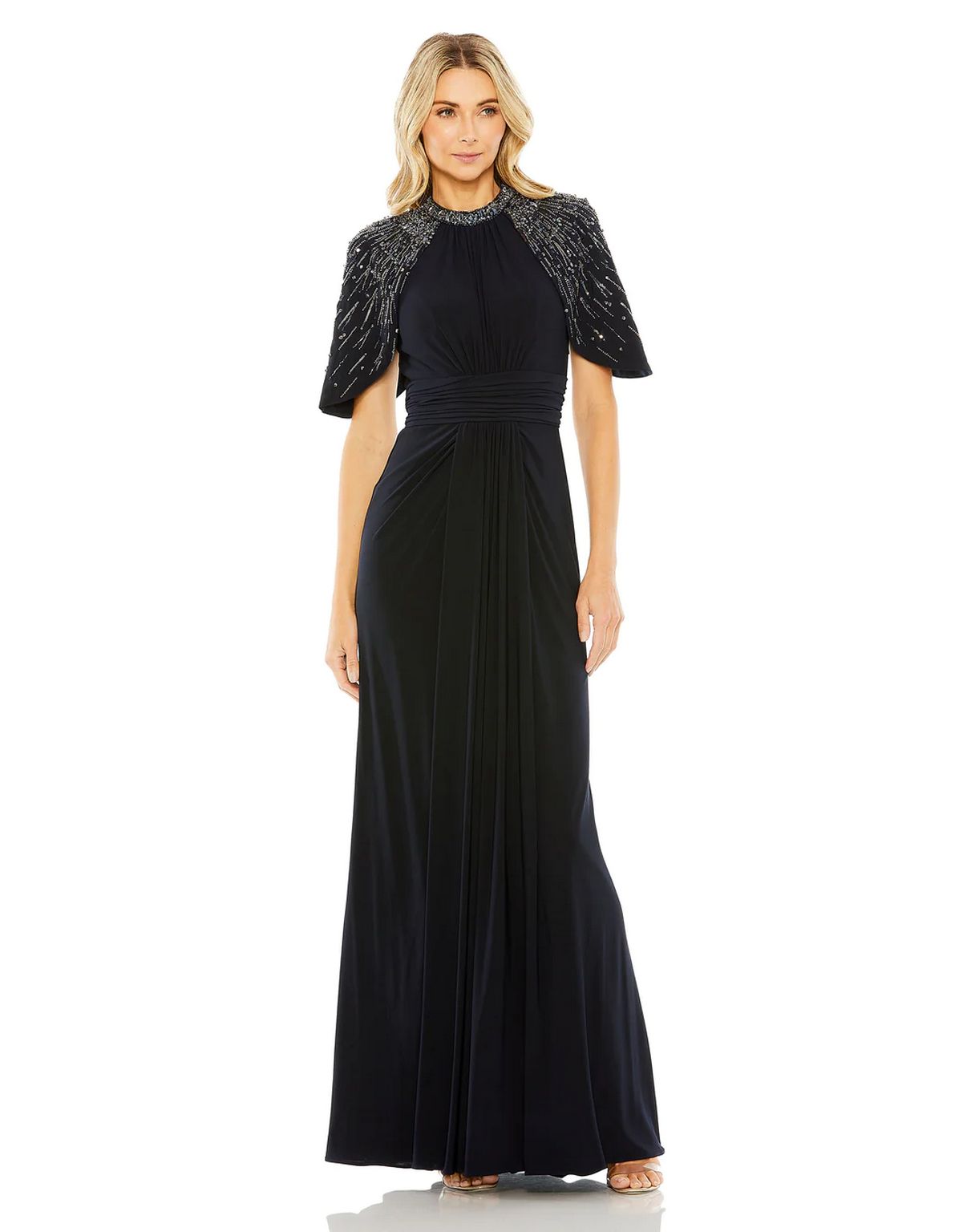 Mac Duggal 42100 Long Formal Fitted Cape Sleeve Dress