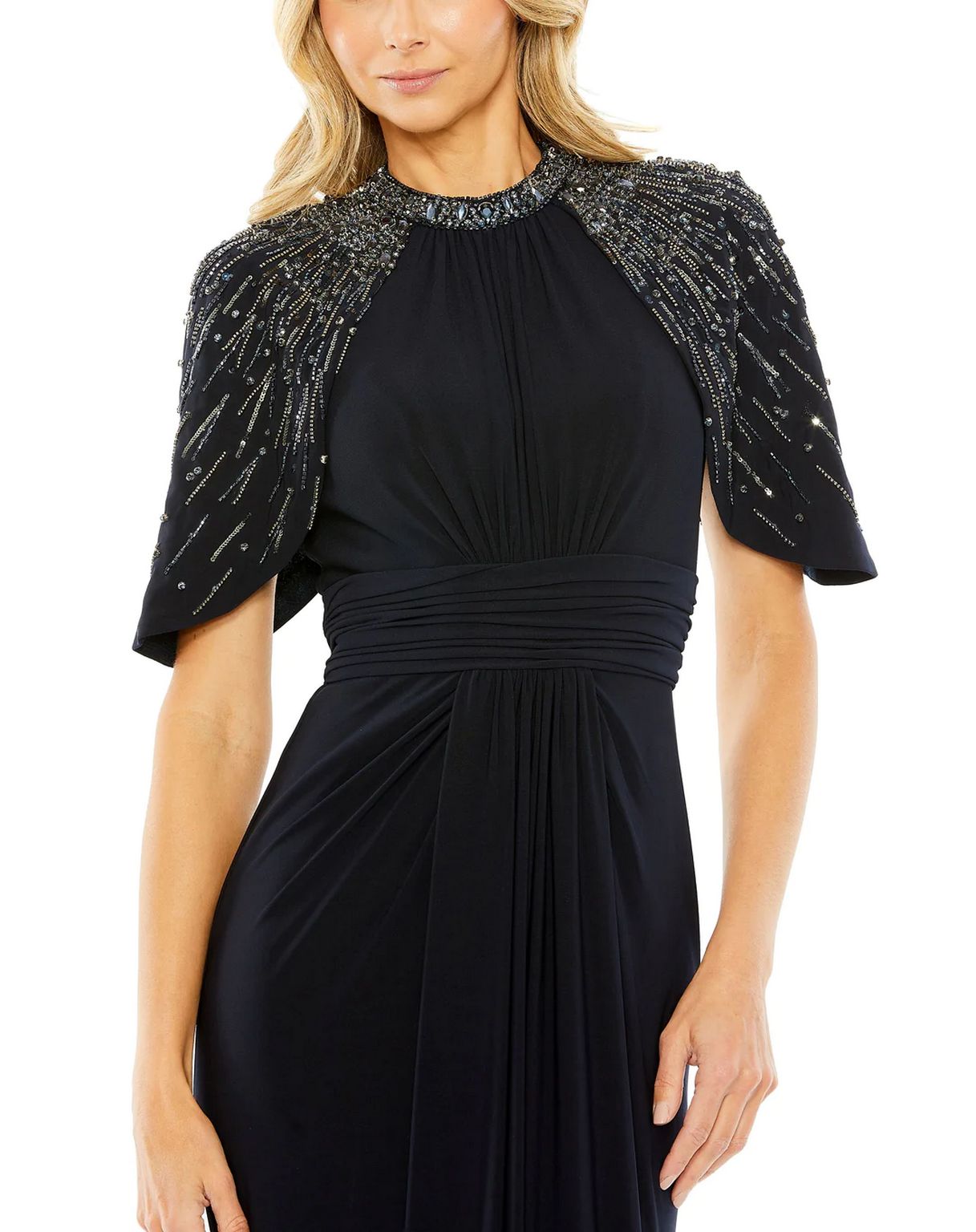 Mac Duggal 42100 Long Formal Fitted Cape Sleeve Dress