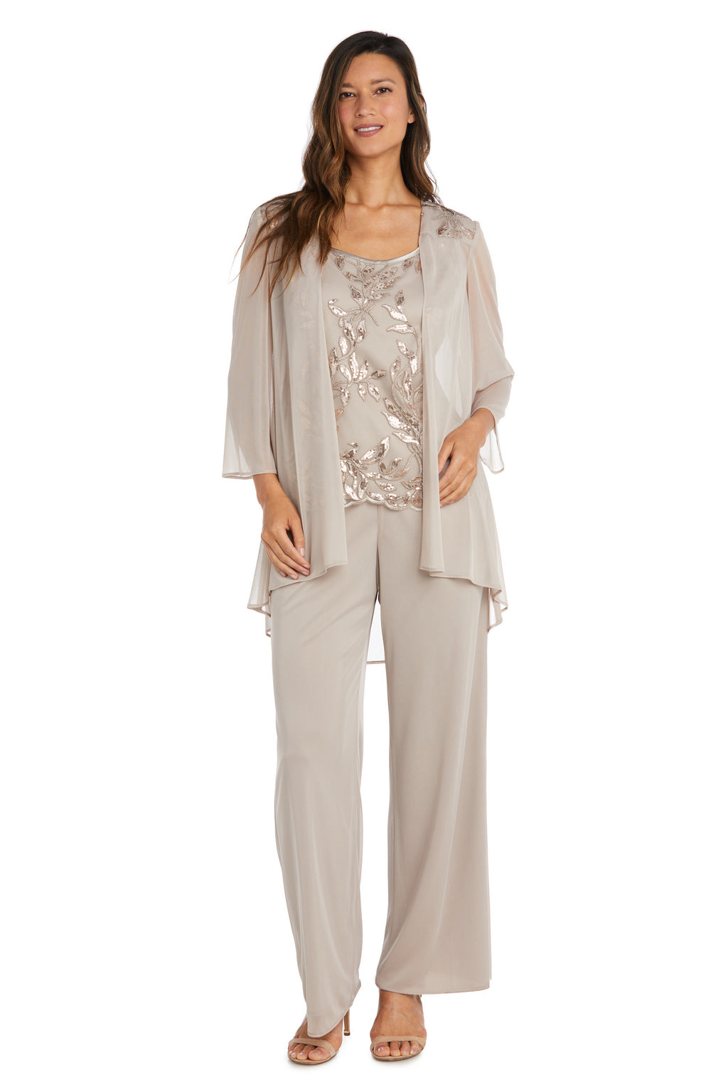 Pant Suit Three Piece Sequin Pant Suit Jacket Set Champagne