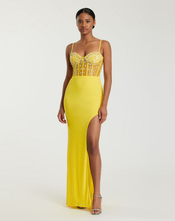 Beaded Long Fitted Slit Prom Dress Beaded Fitted Slit Long Prom Mac Duggal 44029