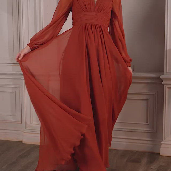 Full Sleeve Long Formal Dress - The Dress Outlet