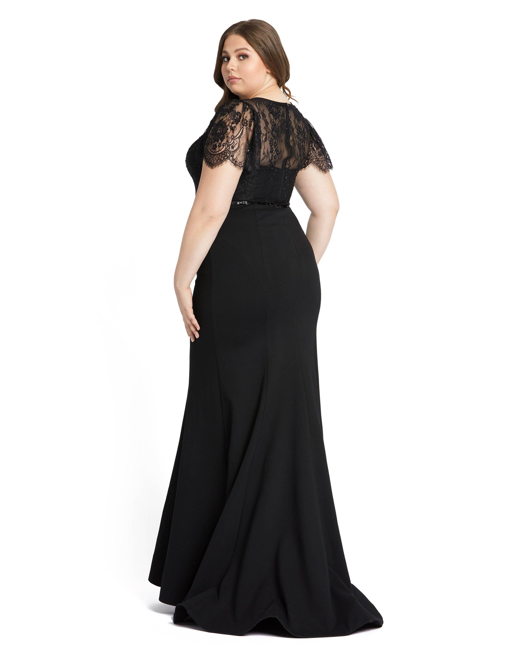Mac Duggal 48984 Fabulouss Long Plus Size Cap Sleeve Dress