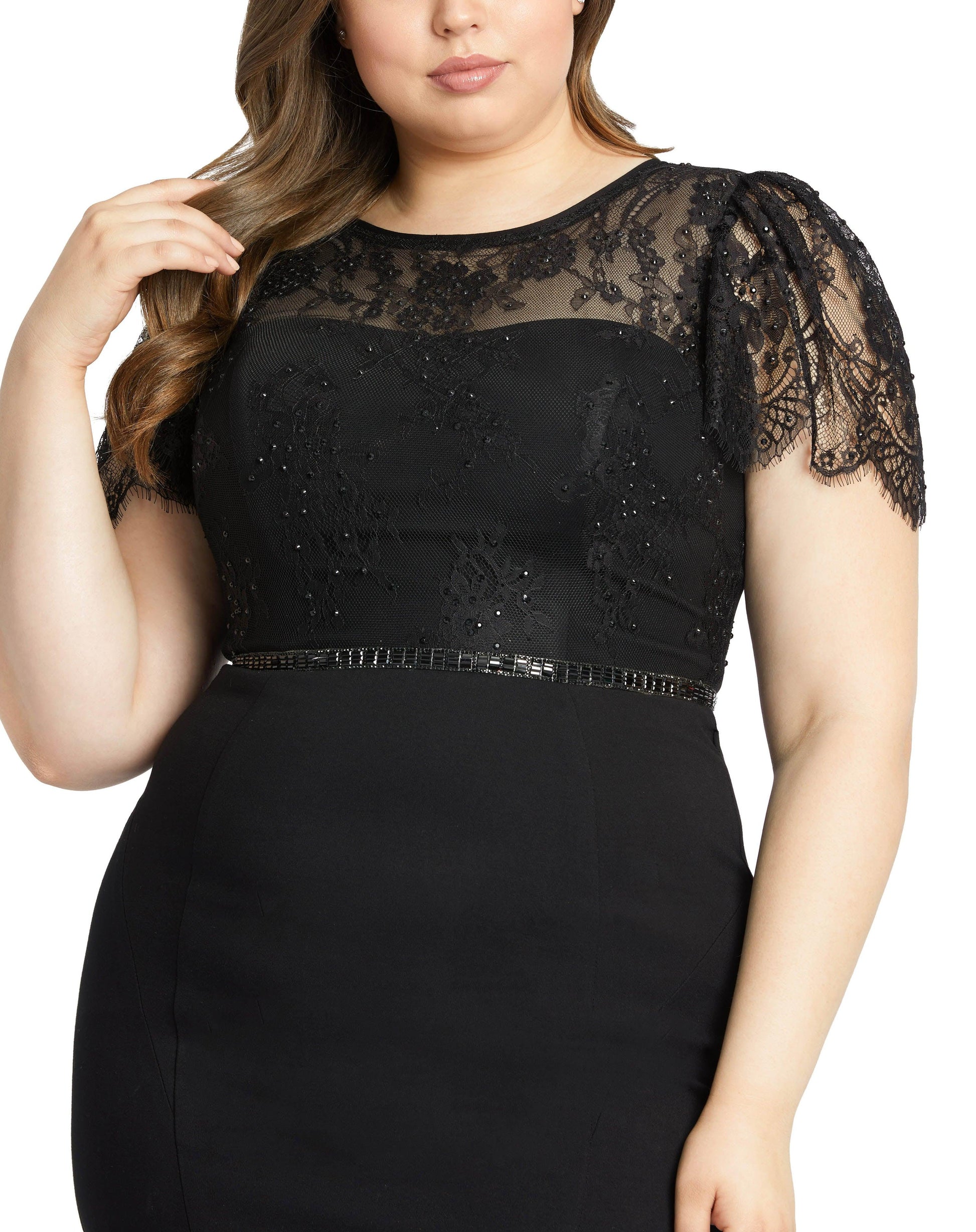Mac Duggal 48984 Fabulouss Long Plus Size Cap Sleeve Dress