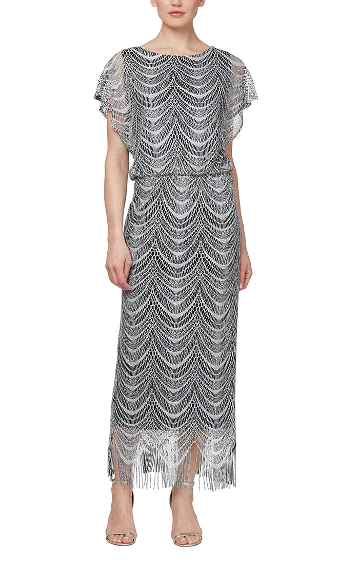 SL Fashions 495173 Metallic Crochet Blouson Dress