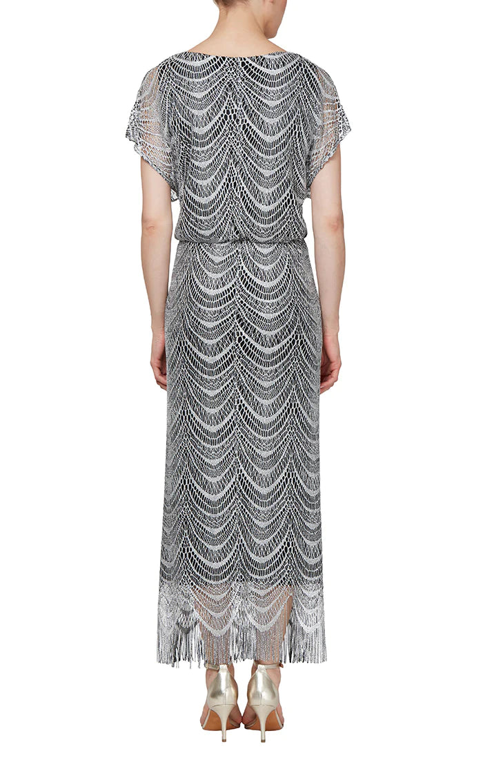 SL Fashions 495173 Metallic Crochet Blouson Dress