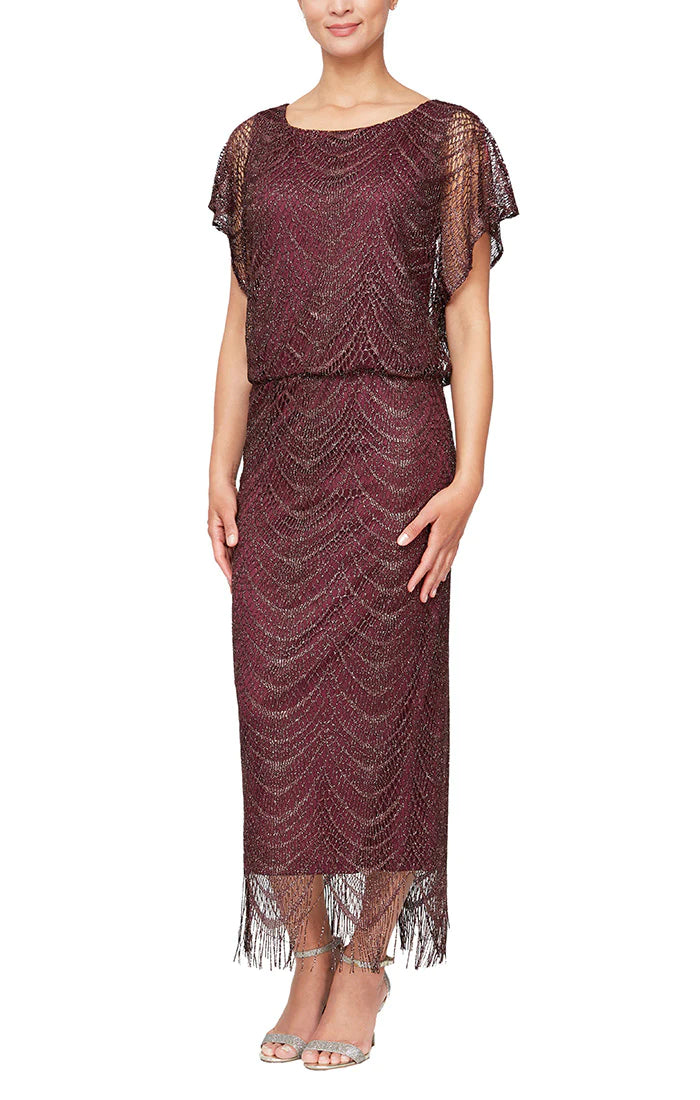 SL Fashions 495173 Metallic Crochet Blouson Dress