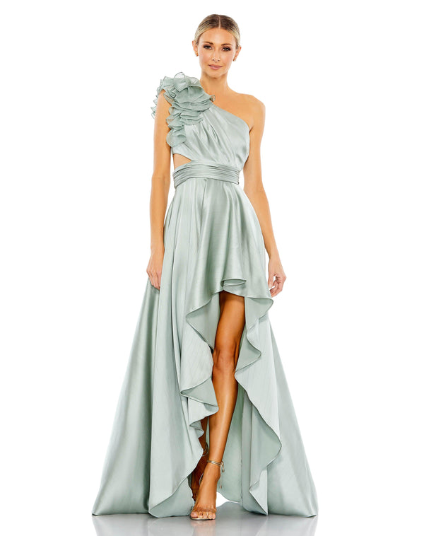 High Low One Shoulder Prom Dress High Low Hem & One Shoulder Mac Duggal 49523