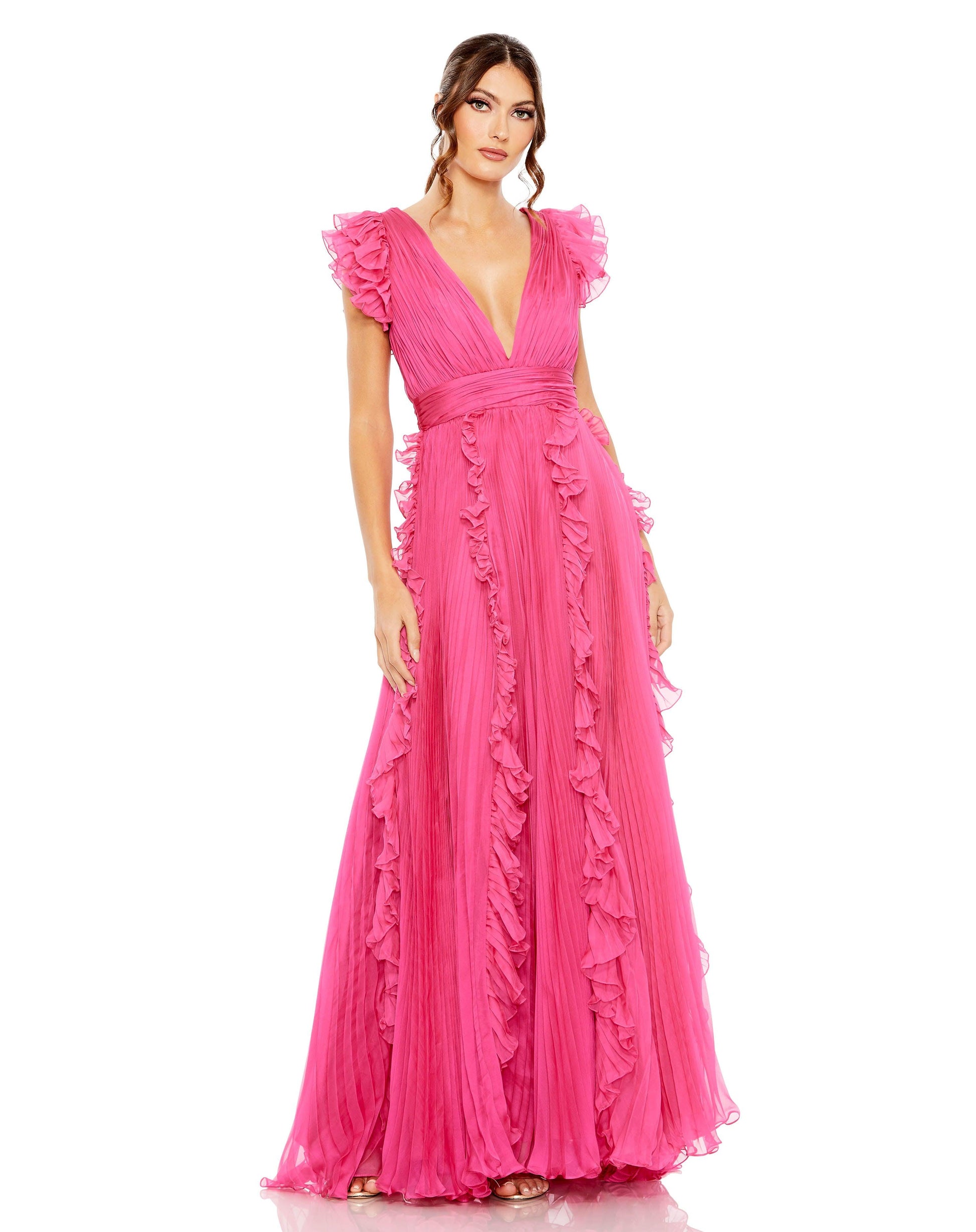 Mac Duggal 49539 Long Ruffle Cap Sleeve Formal Dress