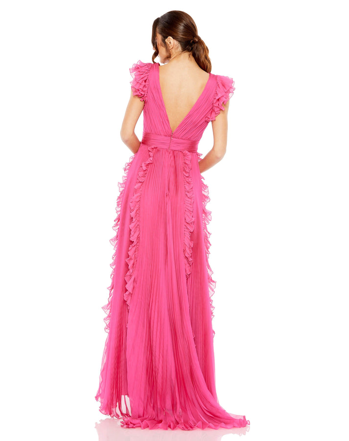 Marigold Mac Duggal 49539 Long Ruffle Cap Sleeve Formal Dress for $299.0 – The Dress Outlet