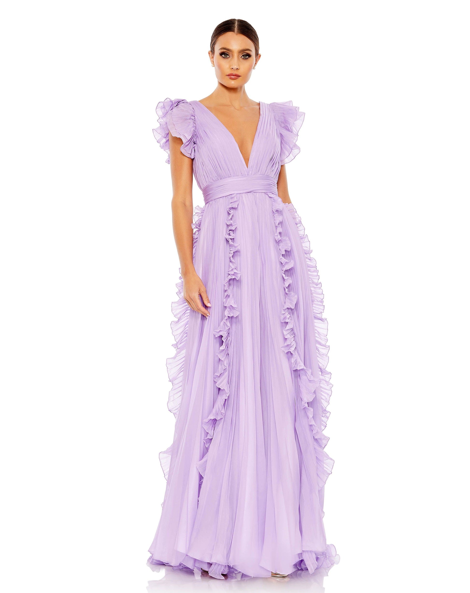 Mac Duggal 49539 Long Ruffle Cap Sleeve Formal Dress