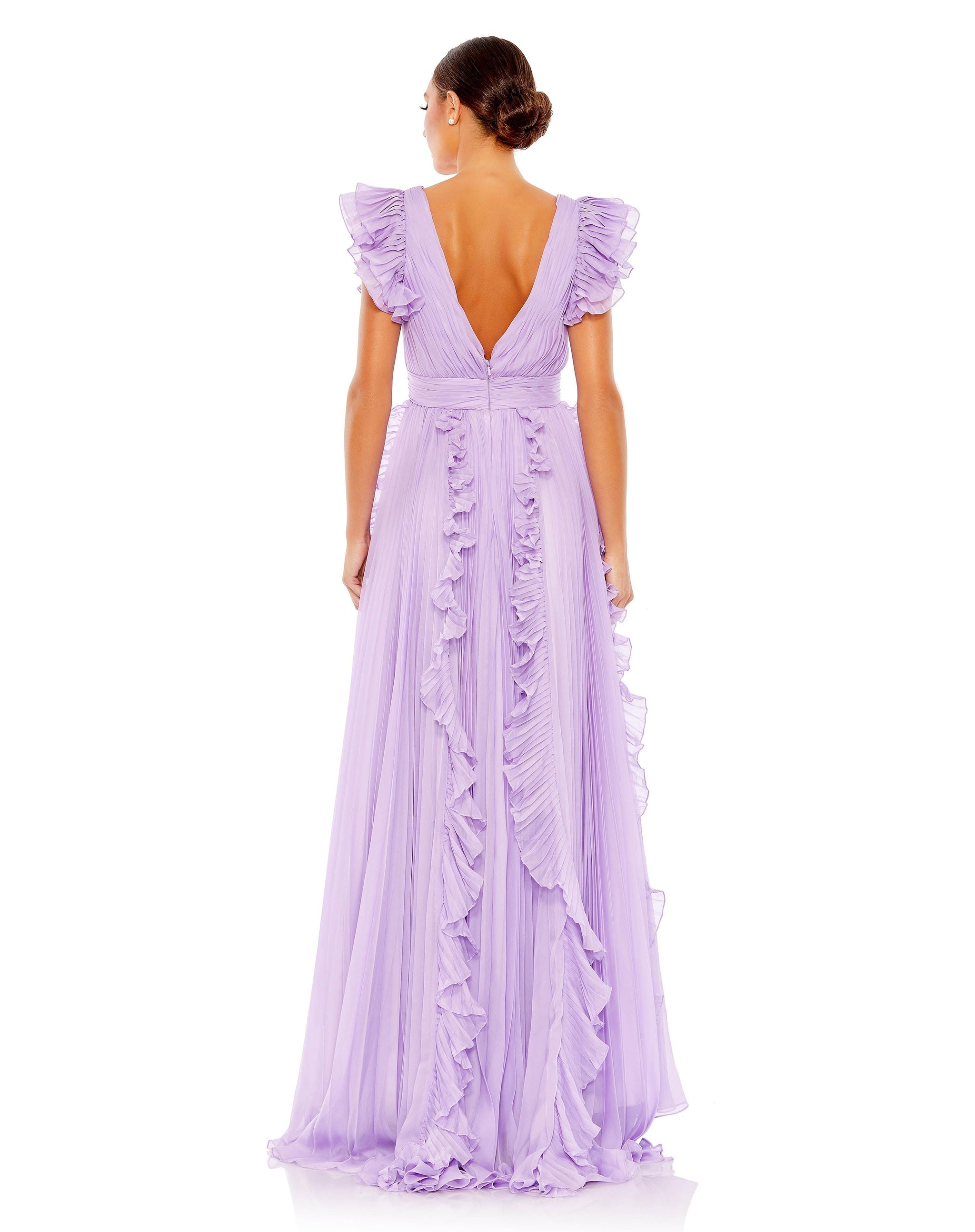 Marigold Mac Duggal 49539 Long Ruffle Cap Sleeve Formal Dress for $598.0 – The Dress Outlet