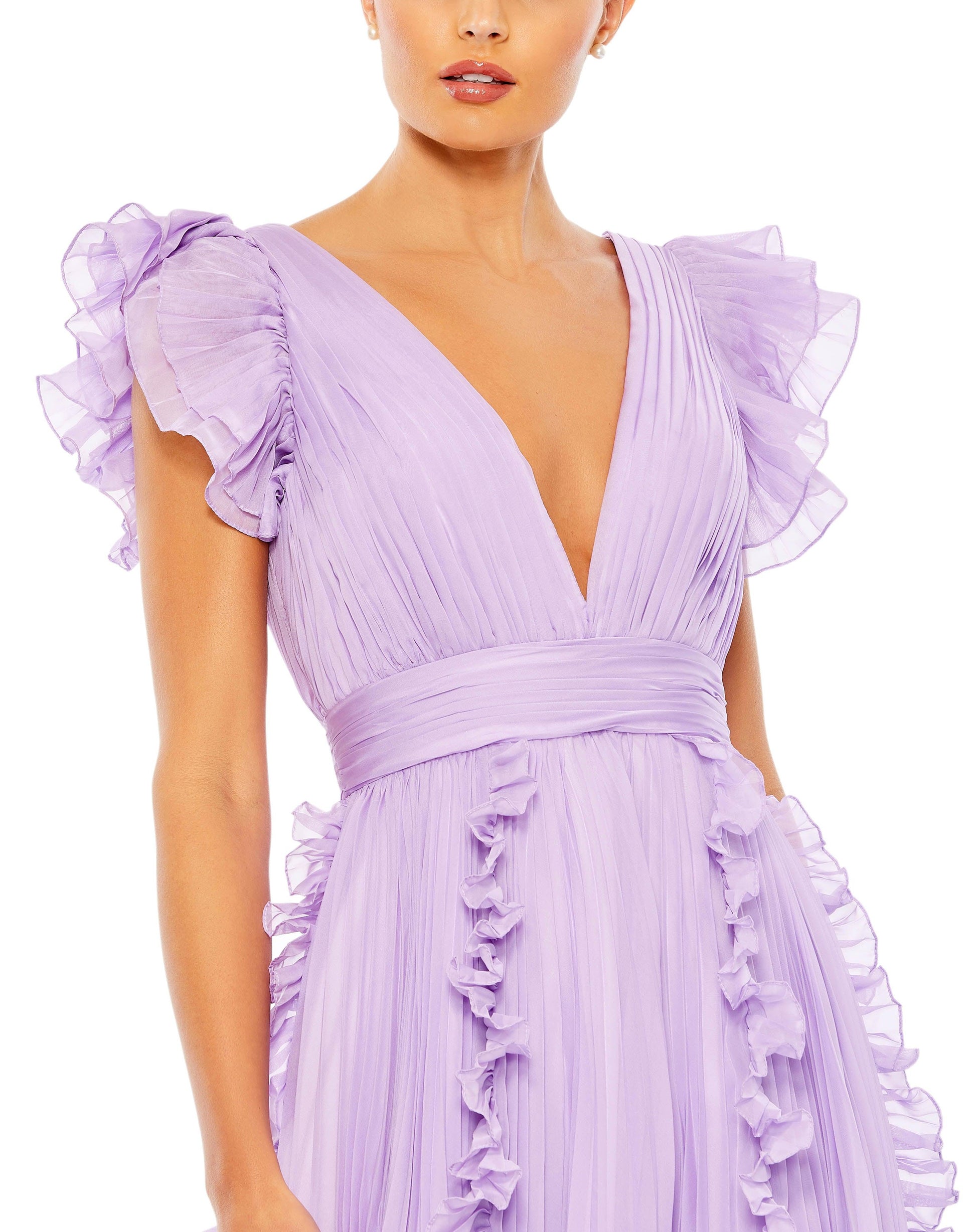 Mac Duggal 49539 Long Ruffle Cap Sleeve Formal Dress