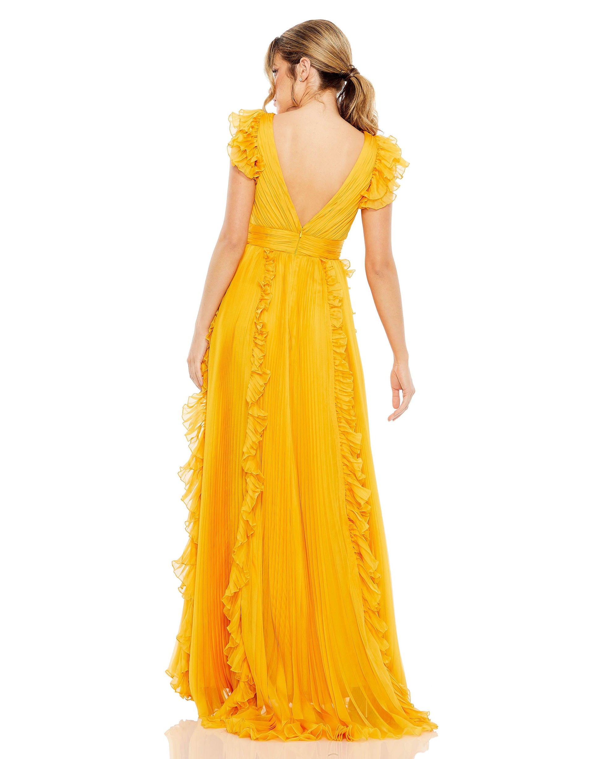 Mac Duggal 49539 Long Ruffle Cap Sleeve Formal Dress