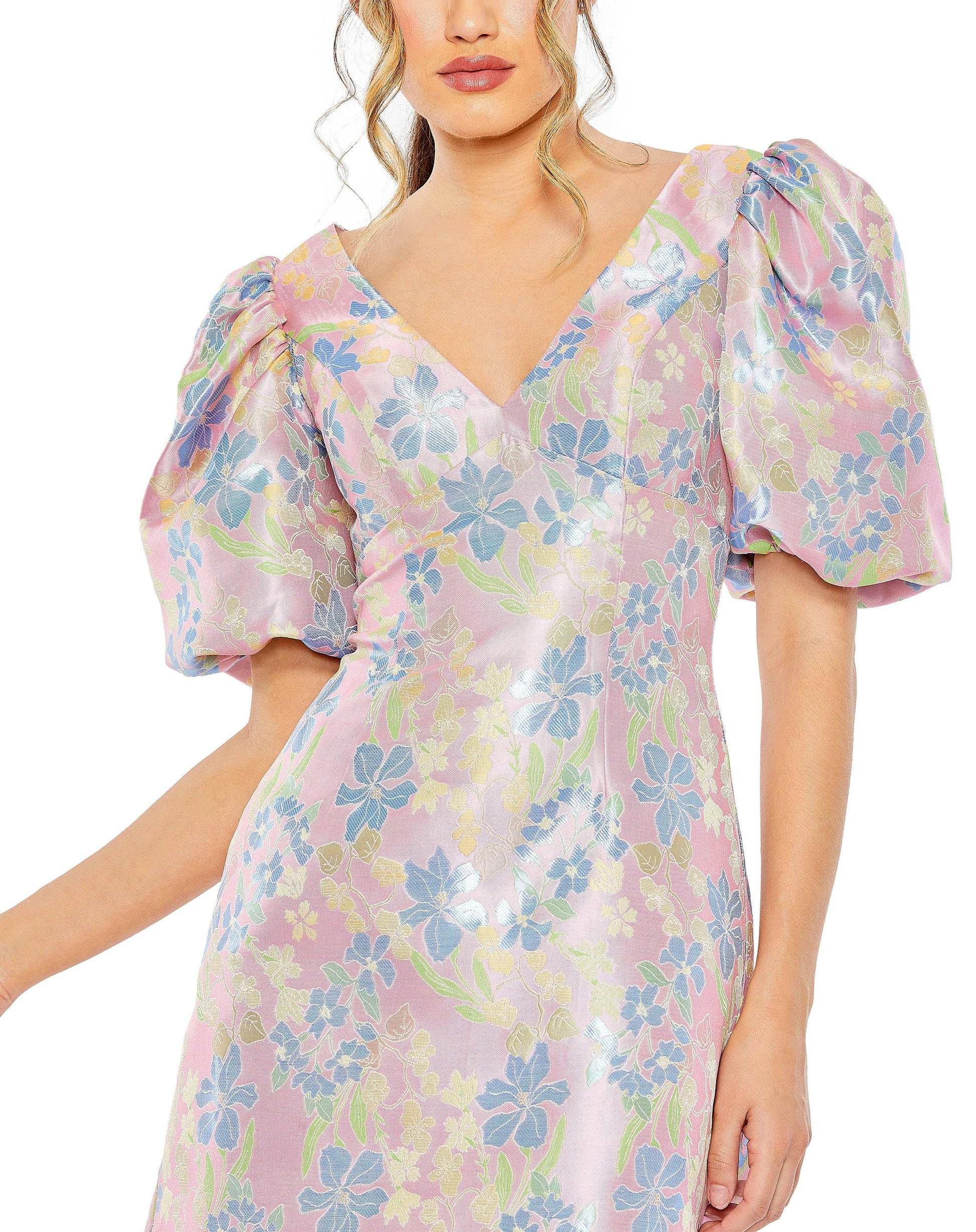Mac Duggal 49622 Short Sleeve Floral Print  Cocktail Dress
