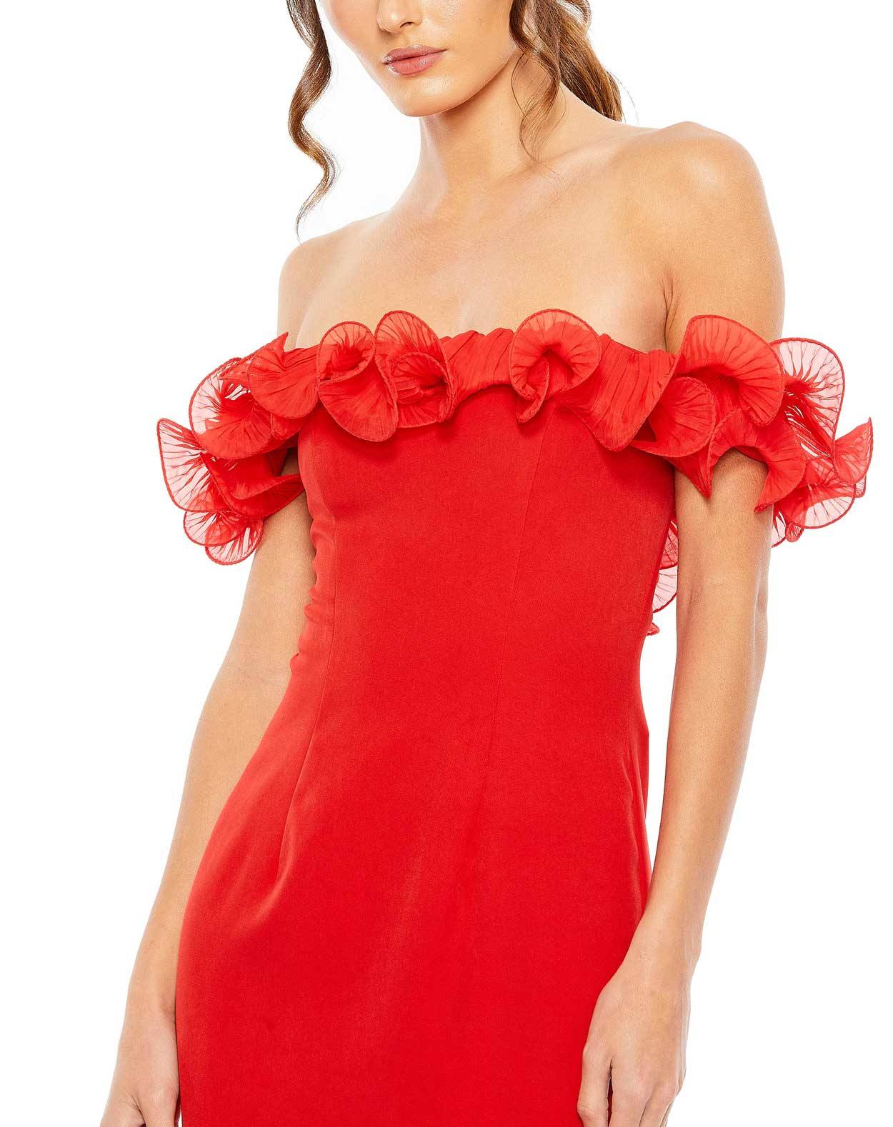 Mac Duggal 49643 Long Off Shoulder Ruffle Detail Column Dress
