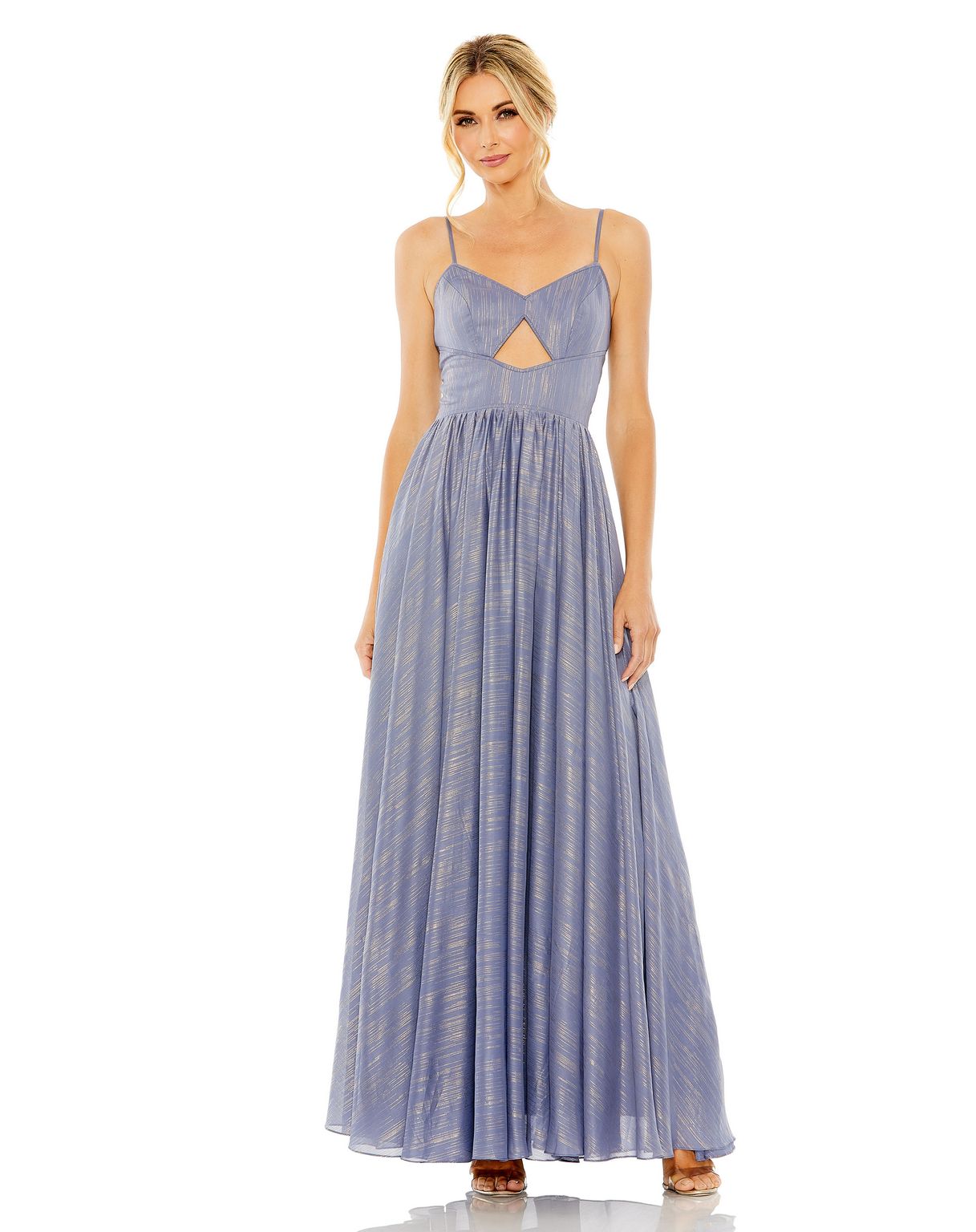 Slate Blue Mac Duggal 49738 Pleated Formal Cutout Prom Long Dress for