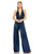 Formal Dresses Ruched Halter Top Wide Leg Satin Jumpsuit Sapphire