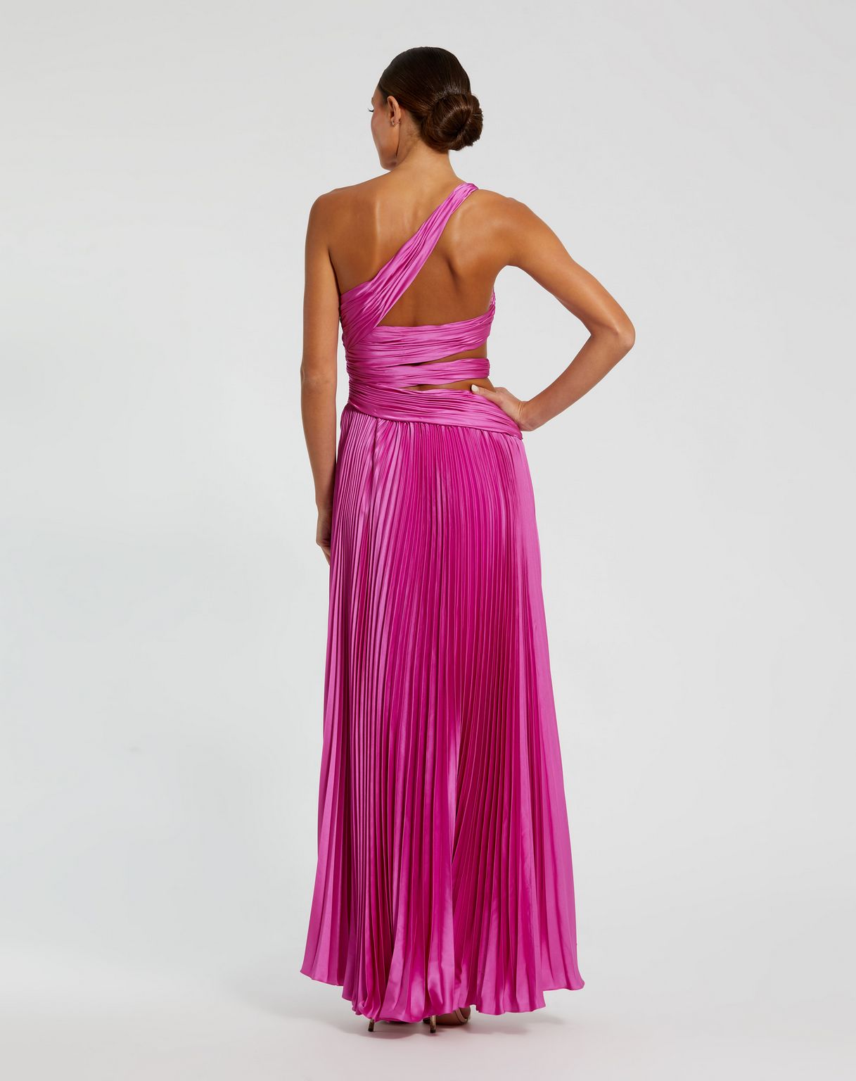 Sheath Sleeveless V-neck Pleated Long Dress Fuchsia main image 1