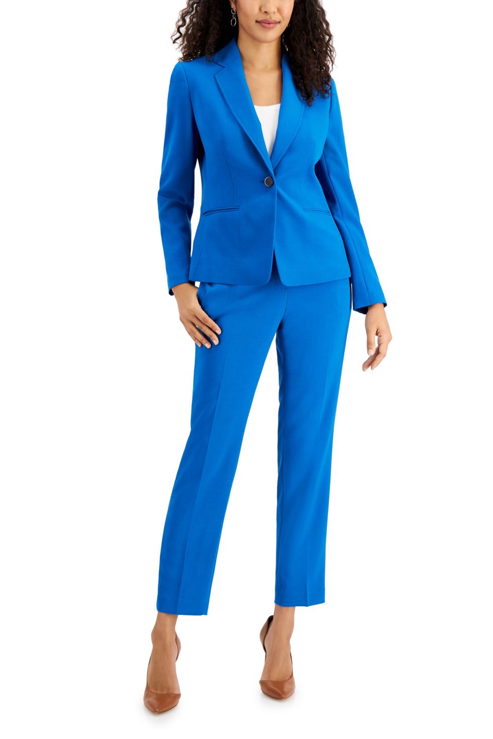 Pant Suit Formal Notched Collar 1 Button Two Piece Pant Suit Blue