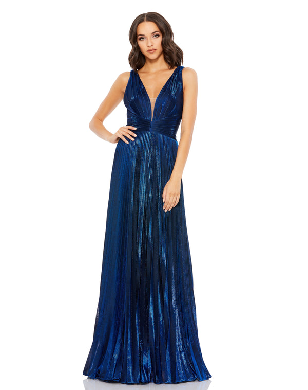 Long Pleated Formal Metallic Prom Dress Pleated Metallic Long Prom Mac Duggal 50640