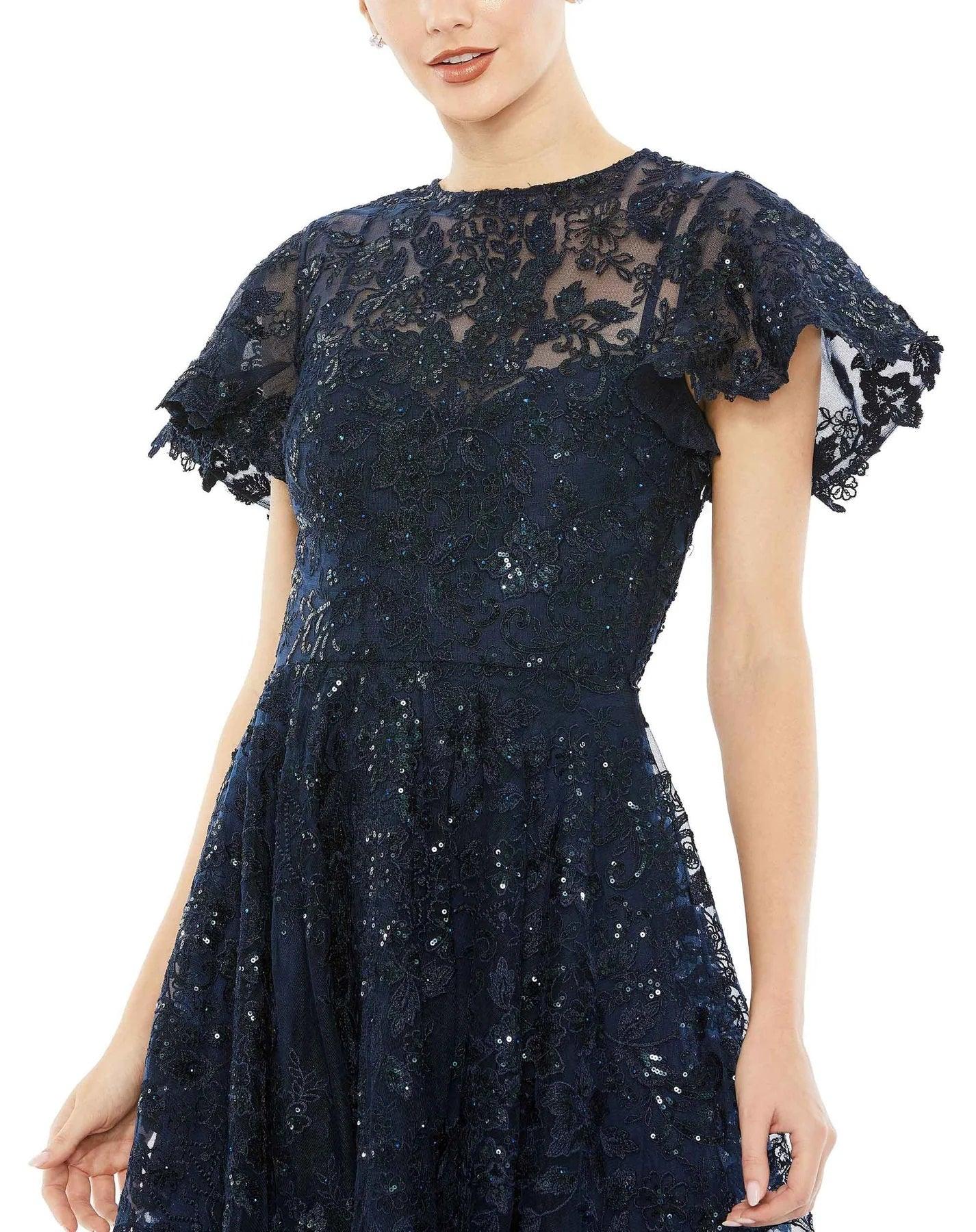 Mac Duggal 50665 Floral Lace Formal Midi Dress