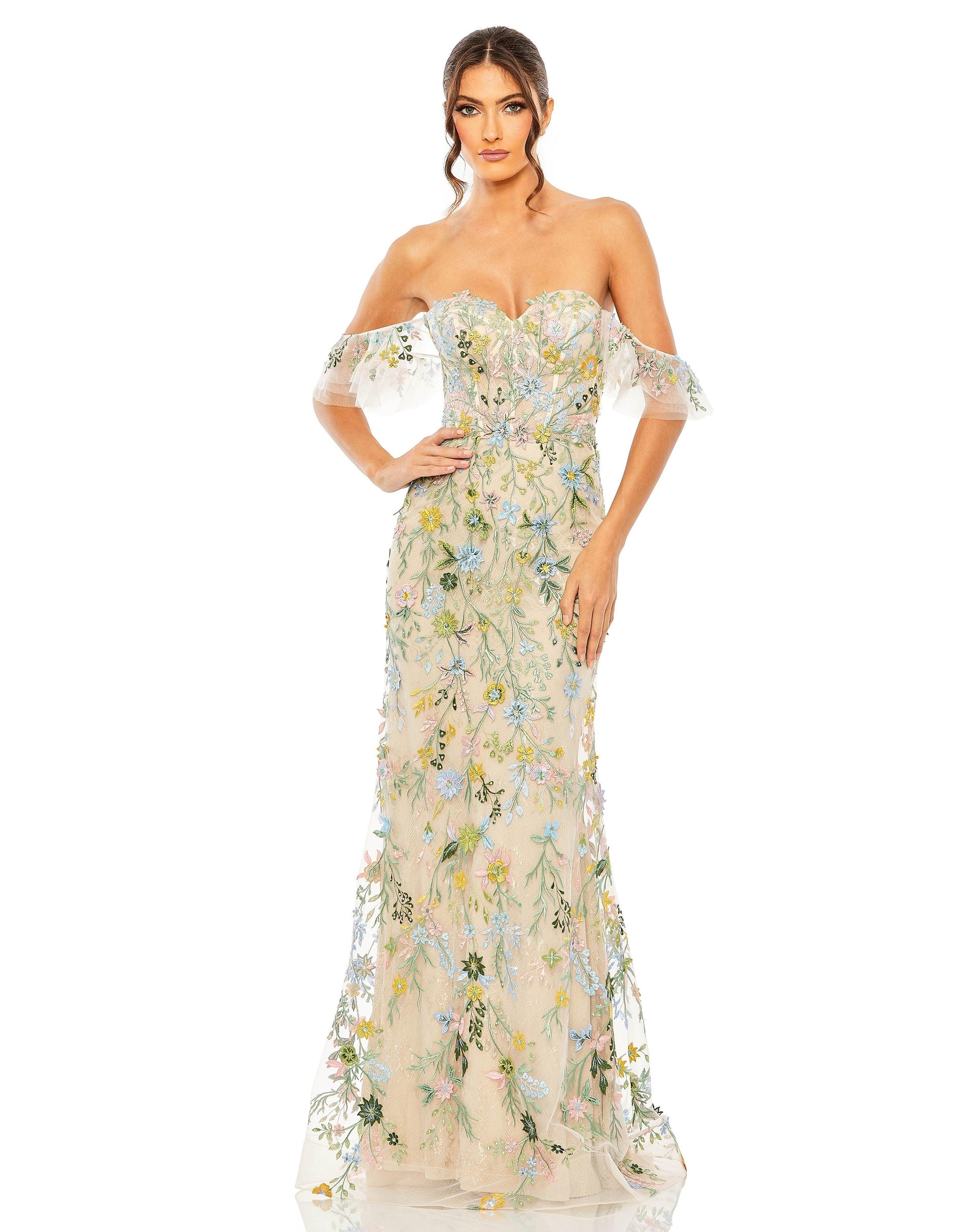 Mac Duggal 50713 Long Off Shoulder Lace Prom Gown
