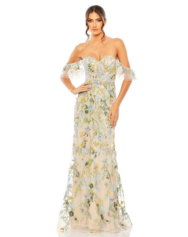 Long Off Shoulder Lace Prom Gown Off Shoulder & Lace Detail Mac Duggal 50713