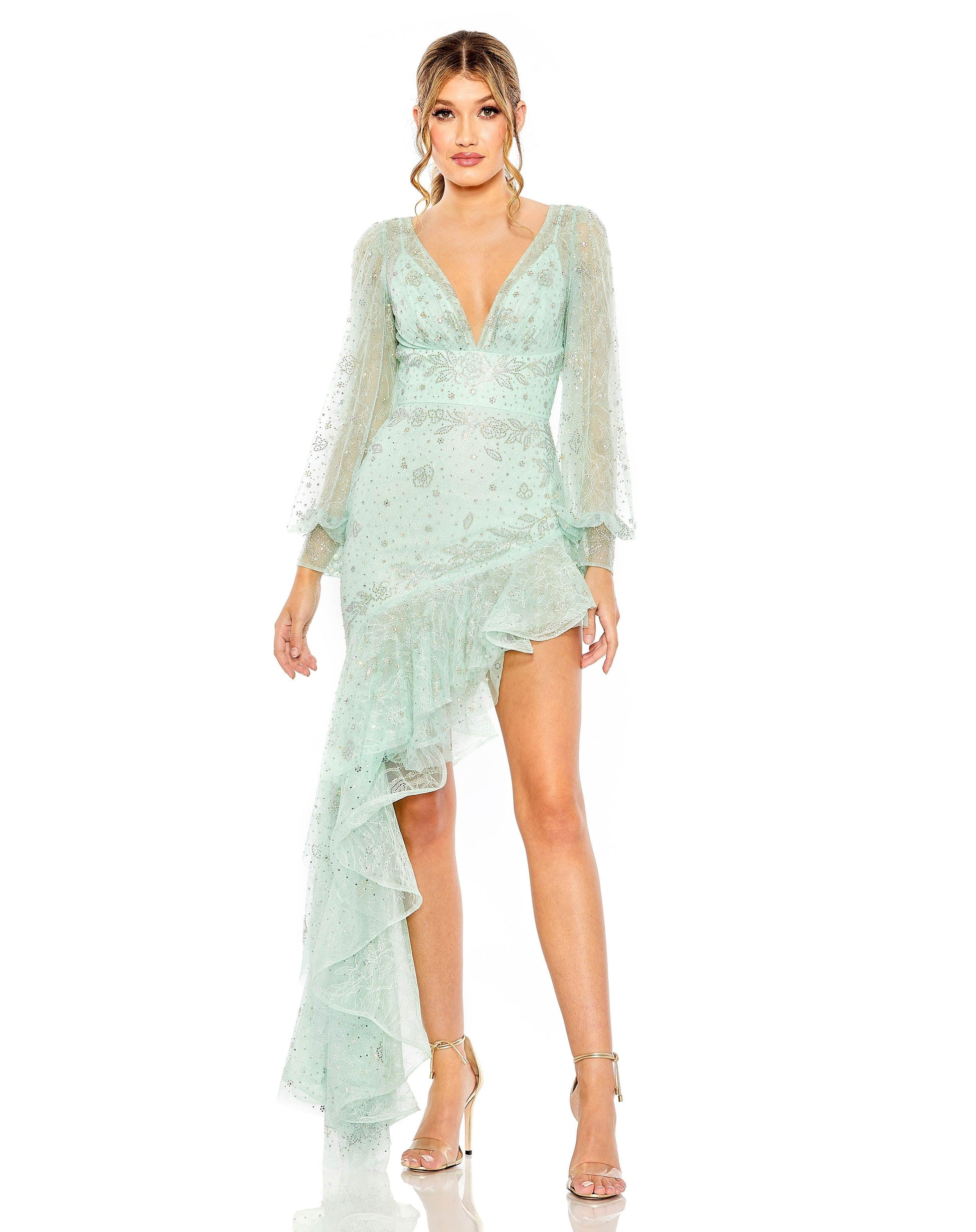 Formal Dresses High Low formal Floral Dress Seafoam