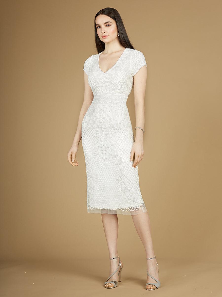 Lara Dresses 51112 Cap Sleeve Midi Bridal Dress