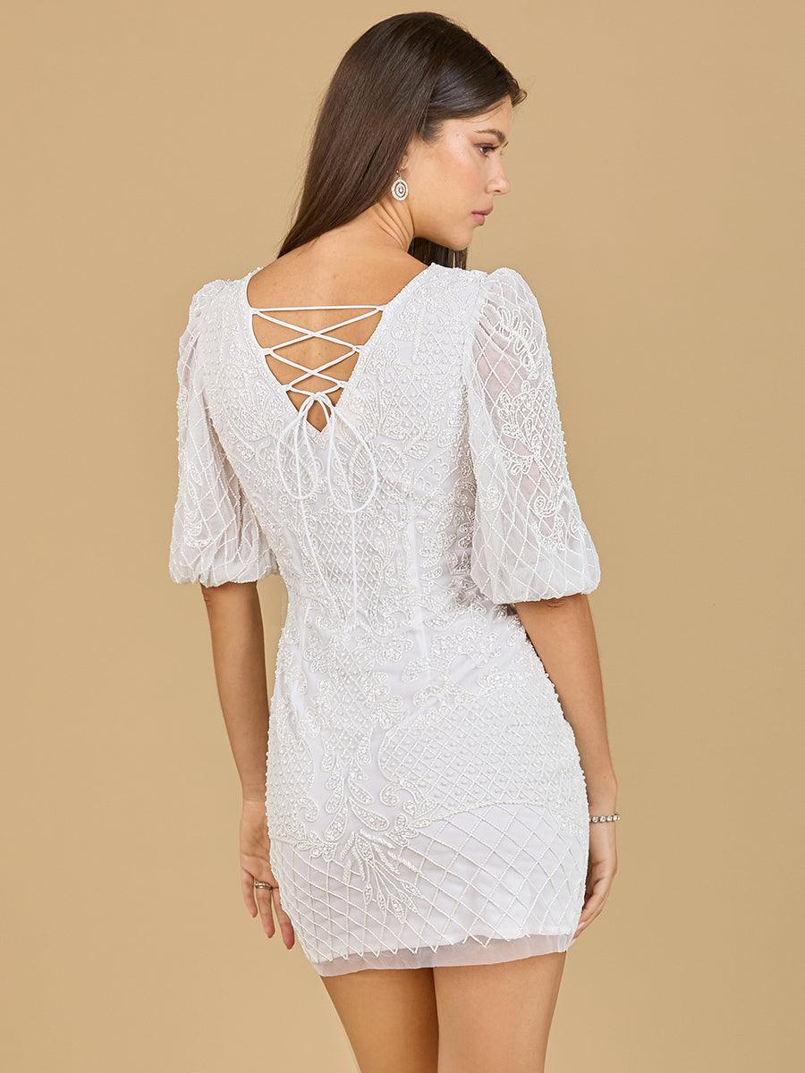 Lara Dresses 51118 Short Sleeve Beaded Wedding Dress