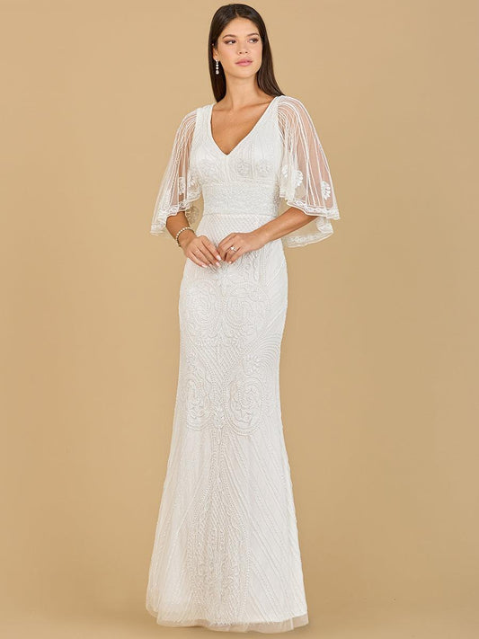 Wedding Dresses Long Cape Sleeve Bridal Gown Ivory