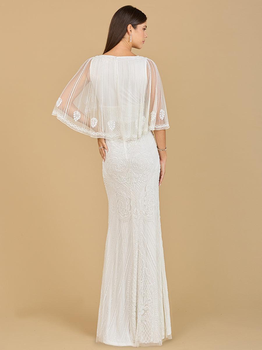 Wedding Dresses Long Cape Sleeve Bridal Gown Ivory