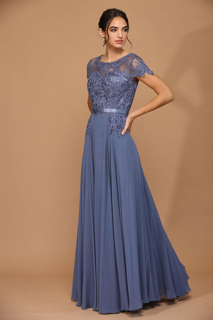 Mother of the Bride Dresses Long Mother of the Bride Beaded Chiffon Formal Gown Slate Blue