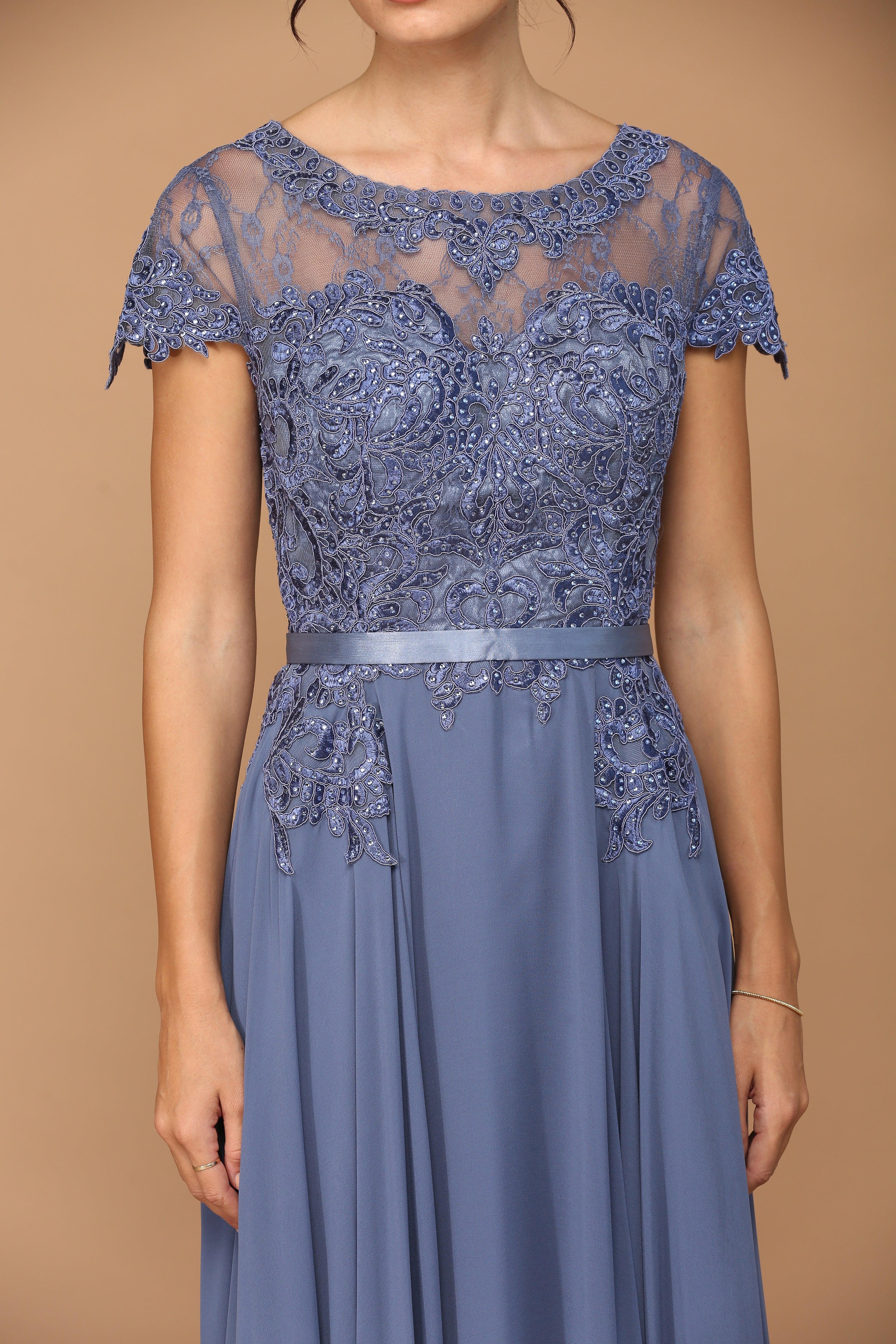 Mother of the Bride Dresses Long Mother of the Bride Beaded Chiffon Formal Gown Slate Blue