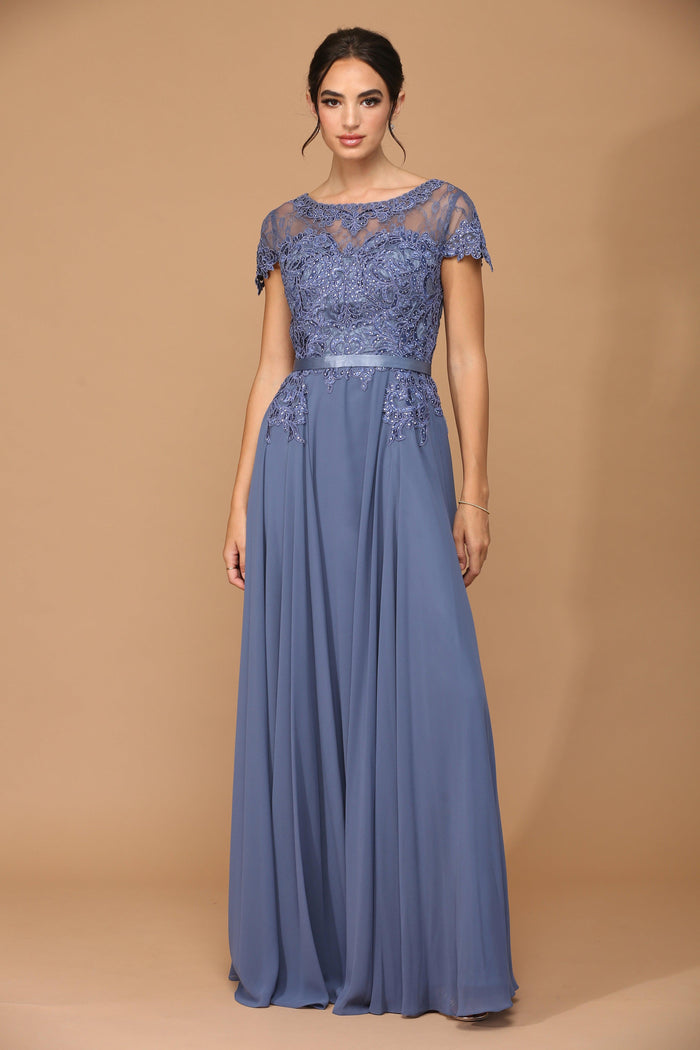 Mother of the Bride Dresses Long Mother of the Bride Beaded Chiffon Formal Gown Slate Blue