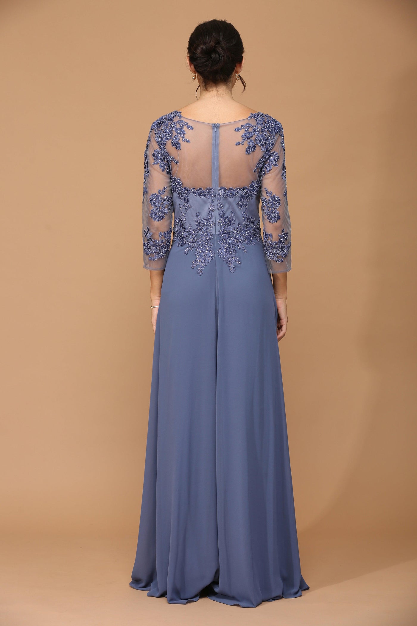 Long Mother of the Bride Formal Chiffon Dress Slate Blue
