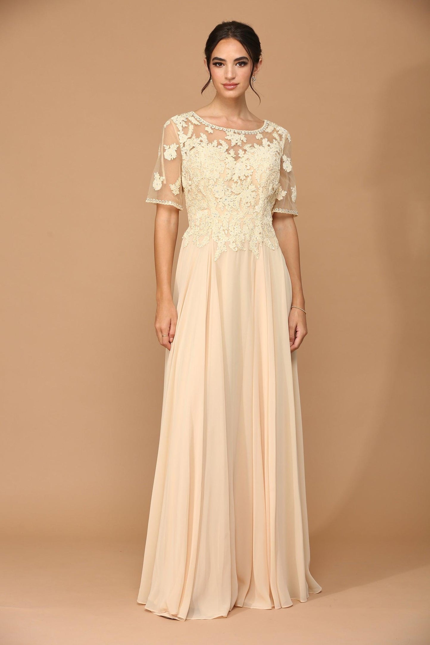Formal Mother of the Bride Long Lace Chiffon Dress